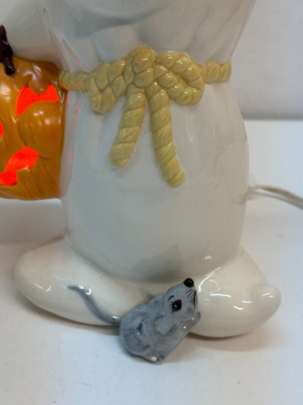 Vintage Ceramic Halloween Lighted Ghost Holding a Jack-O-Lantern - Picture 4 of 8